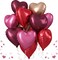 Wine Red Heart Balloons, 18 Inch 12 Pcs Burgundy Red and Pink Foil Heart Balloons Red and Rose Gold Heart Shape Mylar Balloons